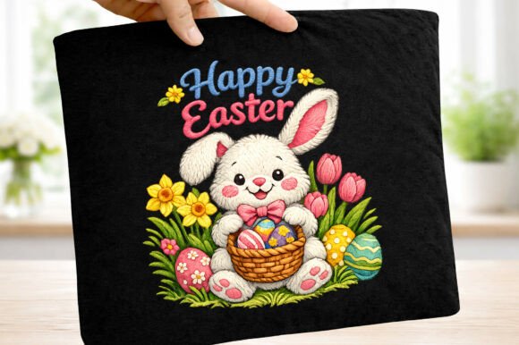 Bunny Eggs Floral Happy Easter Embroider for T-Shirt Designs and Graphics