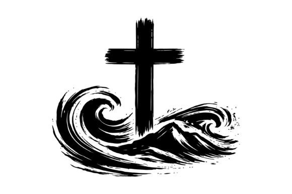 Faith Cross Ocean Wave Illustration: Graphics & T-Shirt Designs