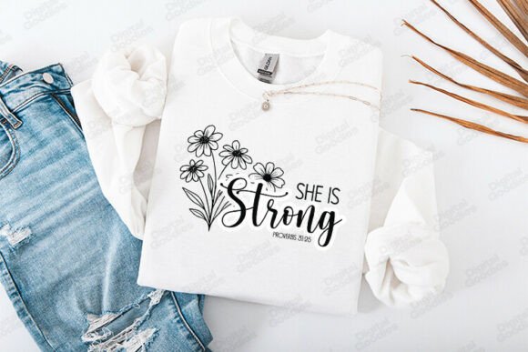 She Is Strong Floral Faith Typography Graphics Review