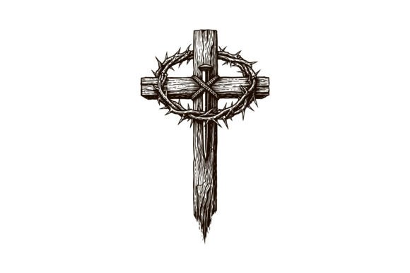 Wooden Crown of Thorns Cross: A Faithful Embroidery Design